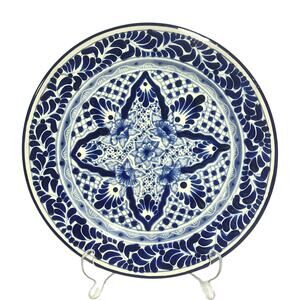 Talavera Puebla Pottery Mexico Cobalt Blue White 12" Charger Plate-Design B